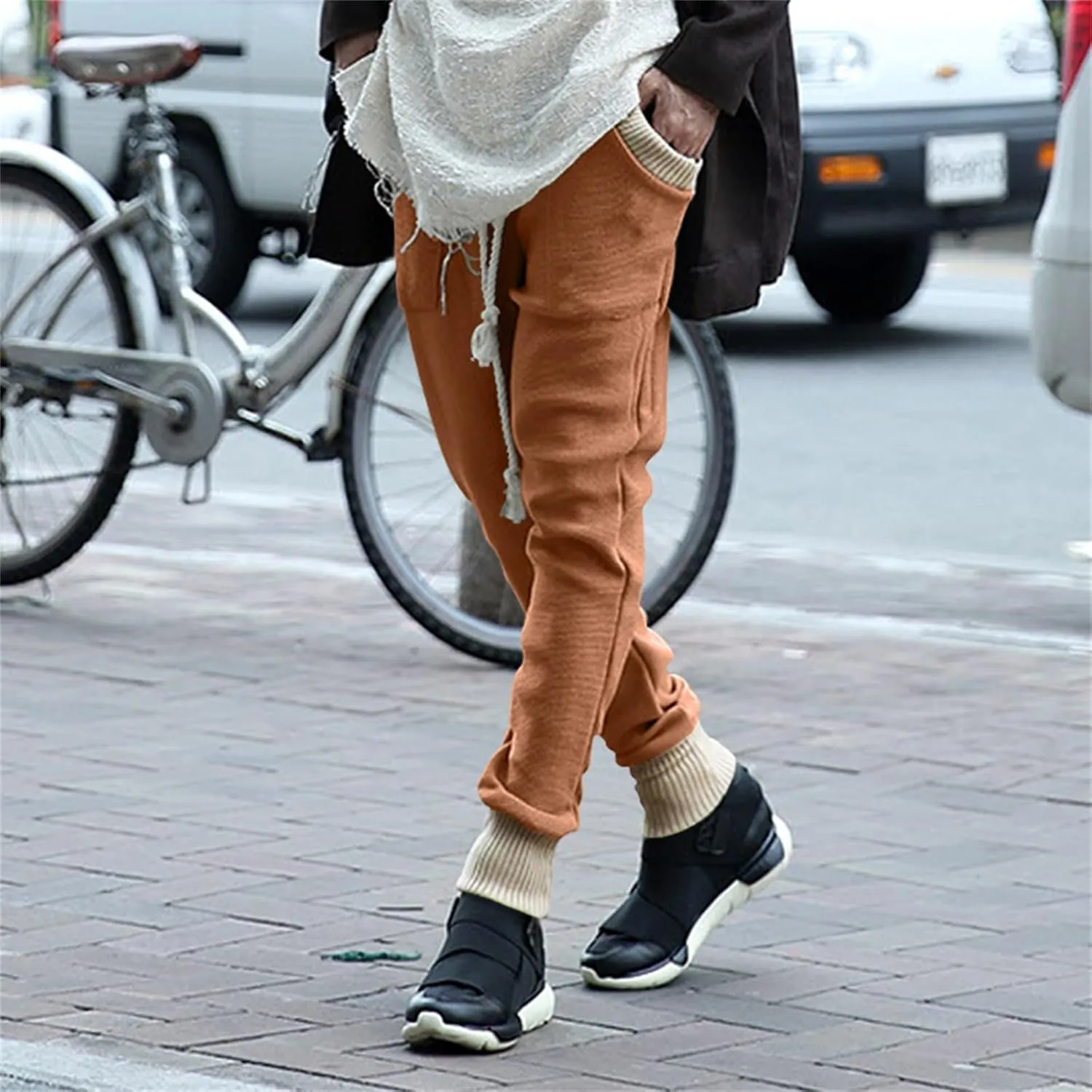 Men's Slim Fit Joggers Patchwork Knit Novelty Pants Active Workout Lightweight Casual Trousers Fashion Sweatpants