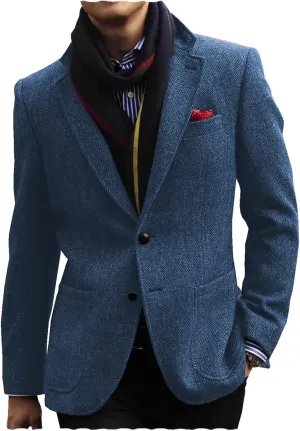 Men's Tweed Blazer Jacket Retro 2 Button Herringbone Casual Sport Coat Prom Jackets
