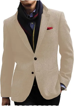 Men's Tweed Blazer Jacket Retro 2 Button Herringbone Casual Sport Coat Prom Jackets