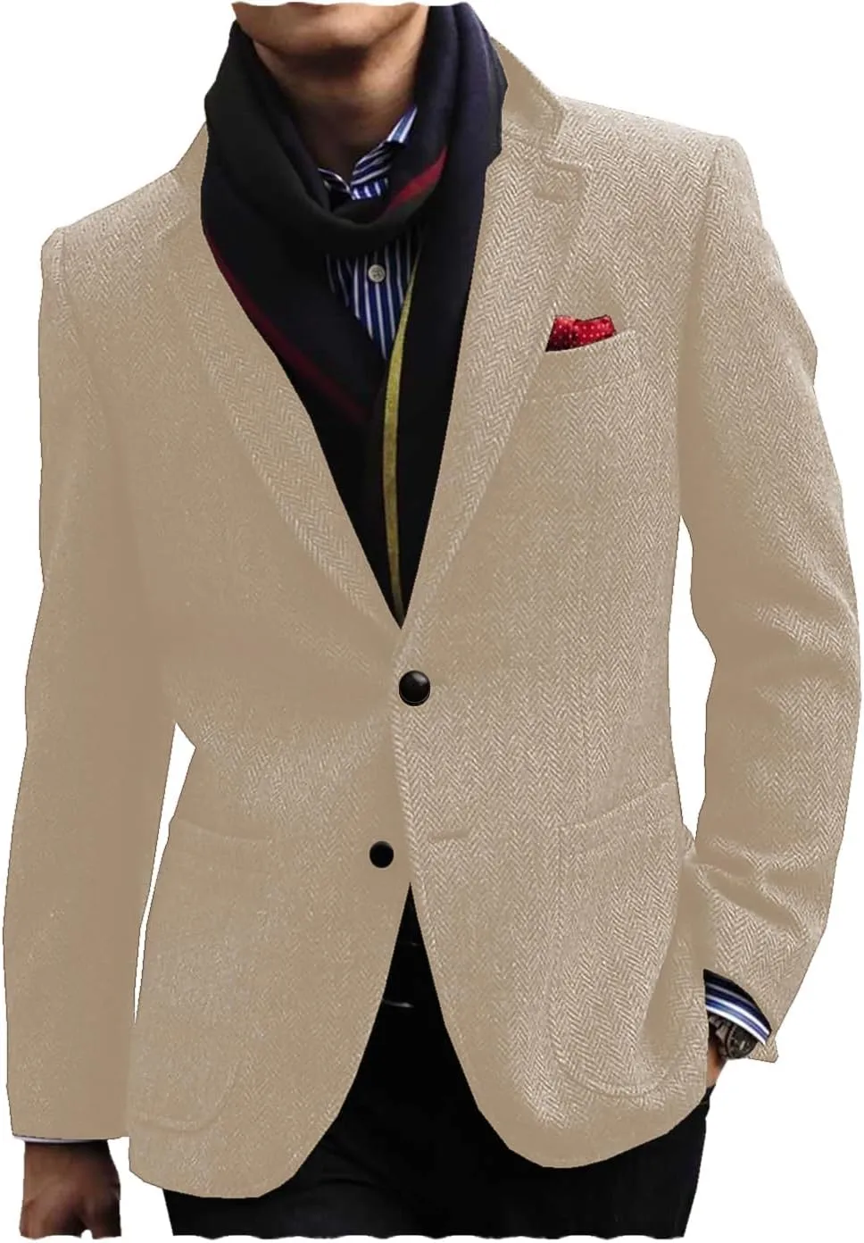 Men's Tweed Blazer Jacket Retro 2 Button Herringbone Casual Sport Coat Prom Jackets