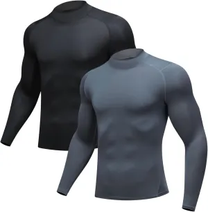 Men's UPF 50  Long Sleeve Rash Guard Compression Shirt Quick Dry Water Surf Swim Shirts Cold Gear Base Layer Ski Top