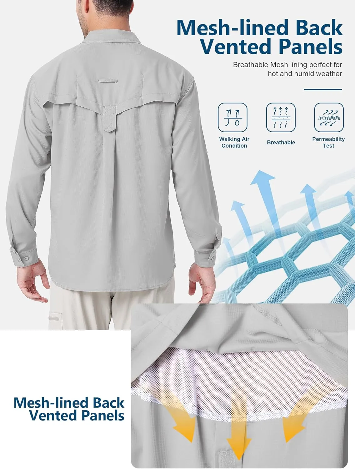 Men's UPF 50  UV Long Sleeve Sun SPF Protection Button Down Quick Dry Shirts Cooling Fishing Breathable for Safari Hiking