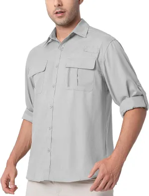 Men's UPF 50  UV Long Sleeve Sun SPF Protection Button Down Quick Dry Shirts Cooling Fishing Breathable for Safari Hiking
