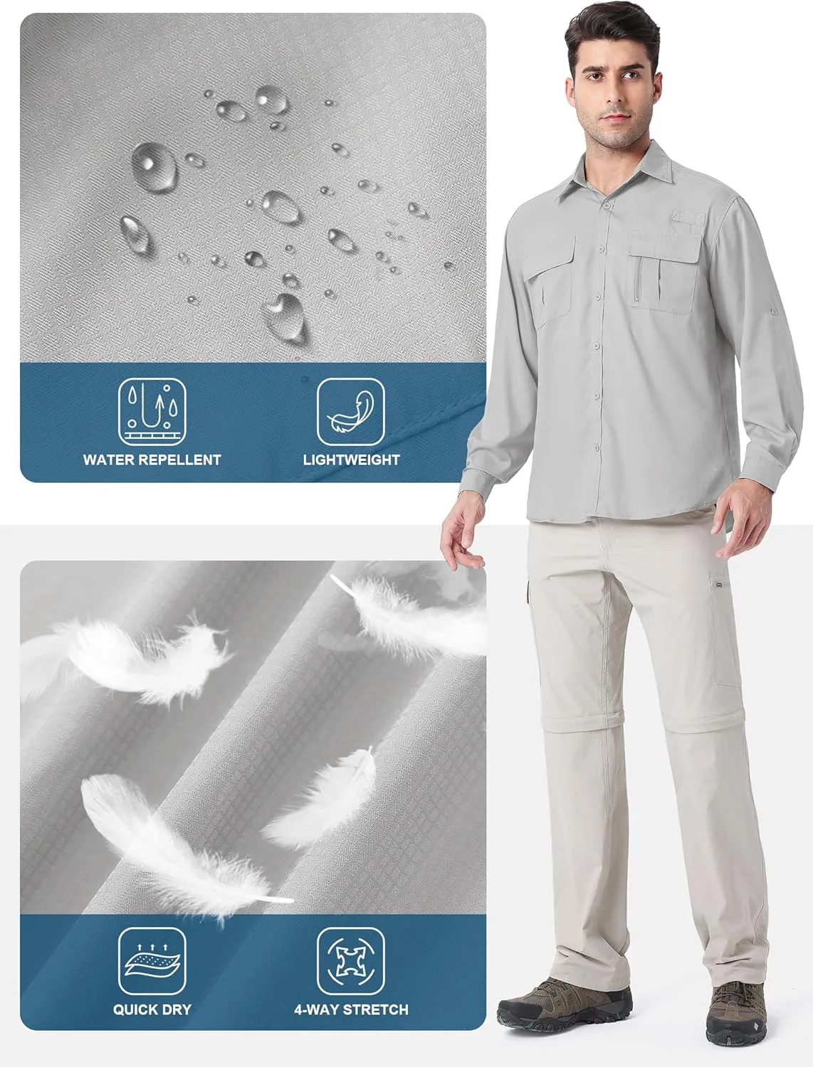 Men's UPF 50  UV Long Sleeve Sun SPF Protection Button Down Quick Dry Shirts Cooling Fishing Breathable for Safari Hiking