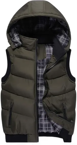 Men's Winter Removable Hooded Padded Vest Outerwear Sleeveless Jacket