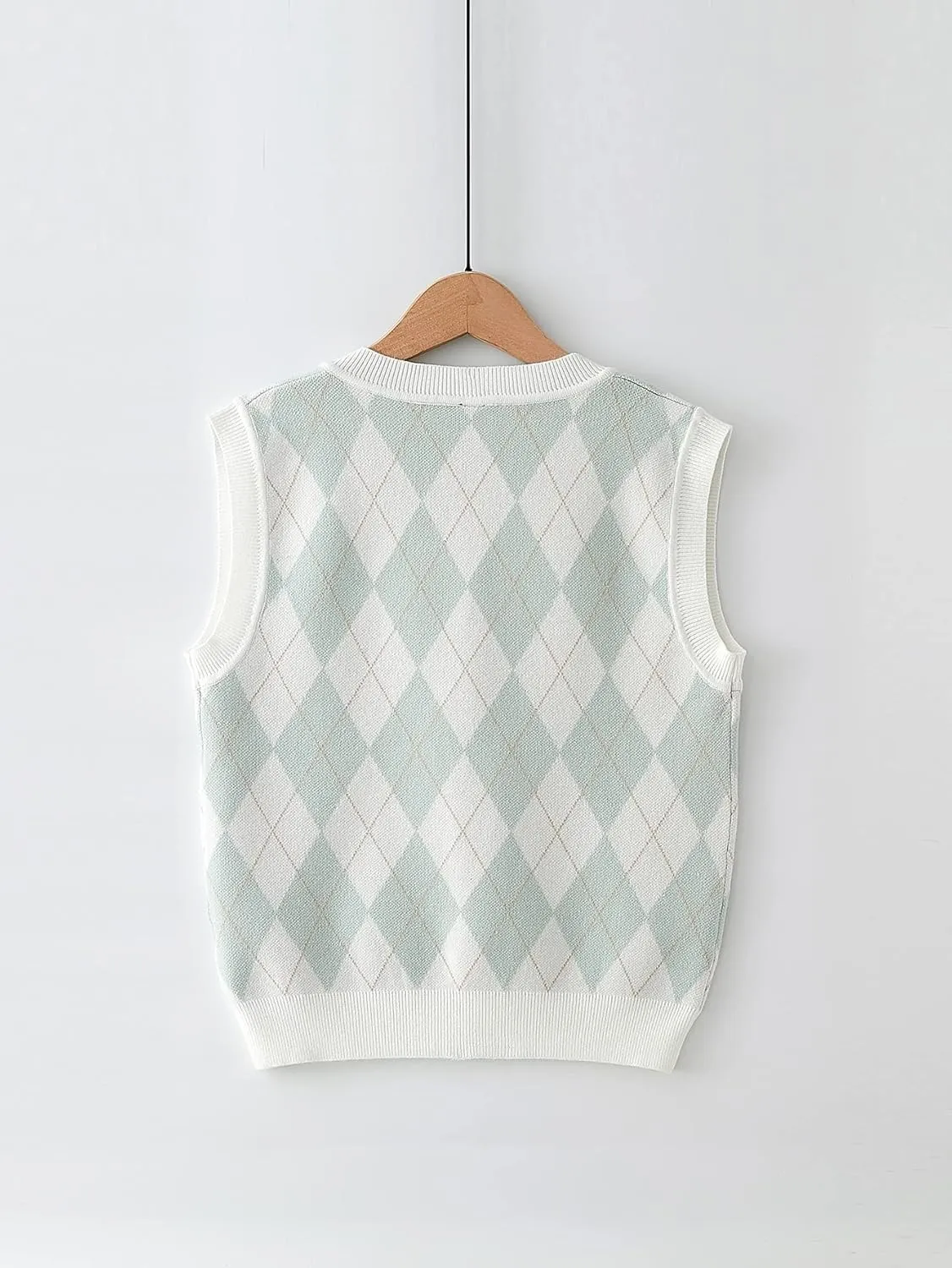 Milumia Girl's Heart Geo Argyle V Neck Sweater Vest Sleeveless Crop Tops Knitwear