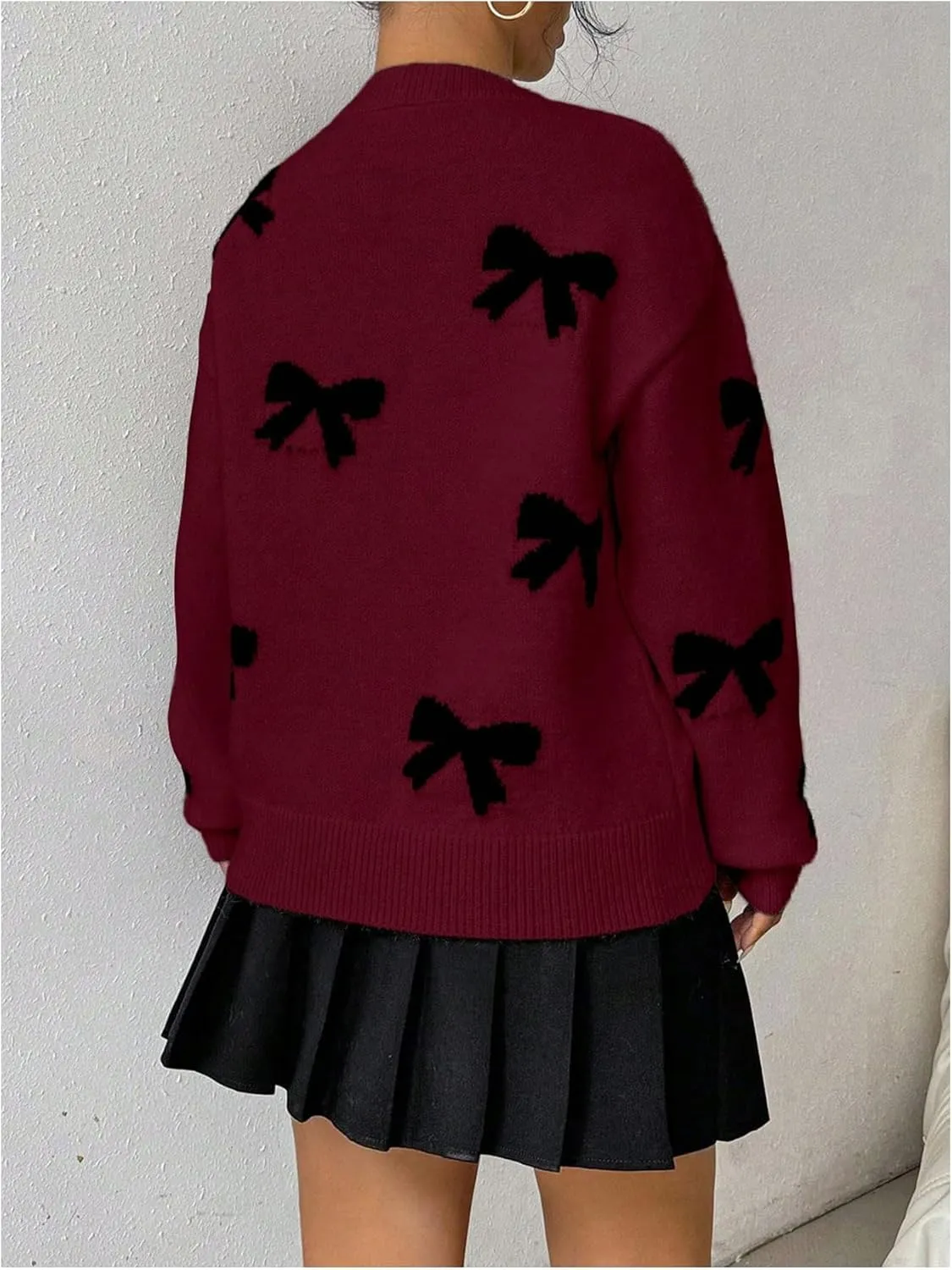 Milumia Women's Y2K Bow Sweater Long Sleeve Crew Neck Knit Pullover Top