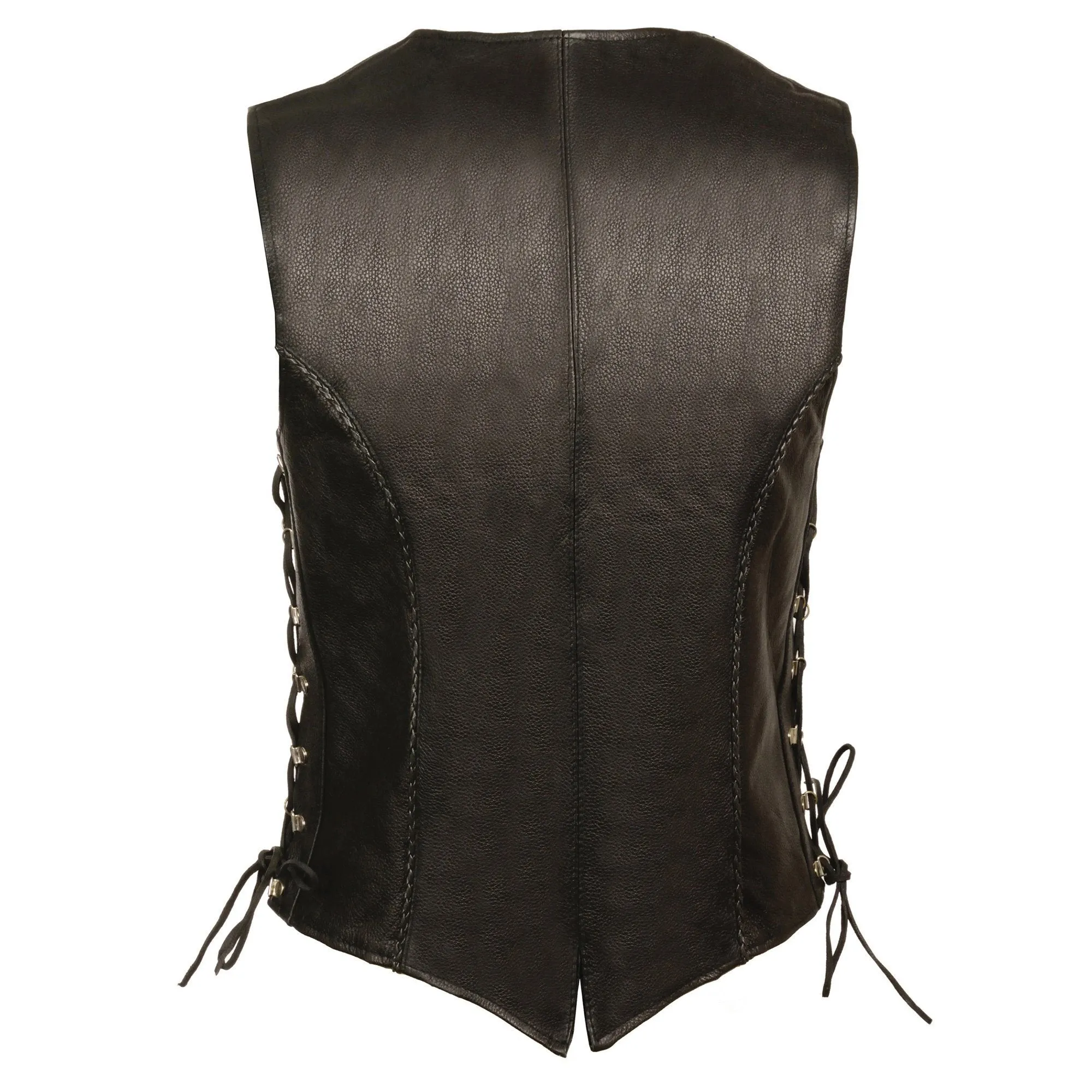 Milwaukee Leather-ML2042-Ladies Black Leather Snap Front Vest with Thin Braid