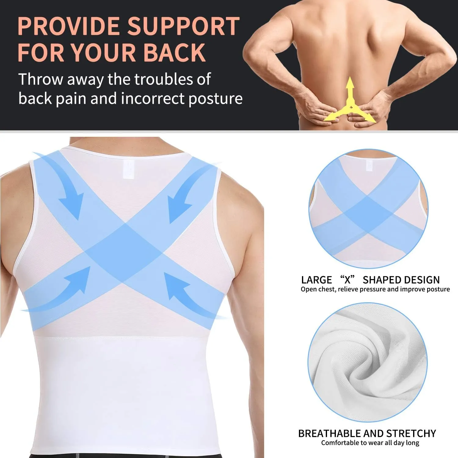 MISS MOLY Compression Shirts for Men Slimming Body Shaper Vest Abs Hide Gynecomastia Moobs Shapewear Tank Top Undershirt