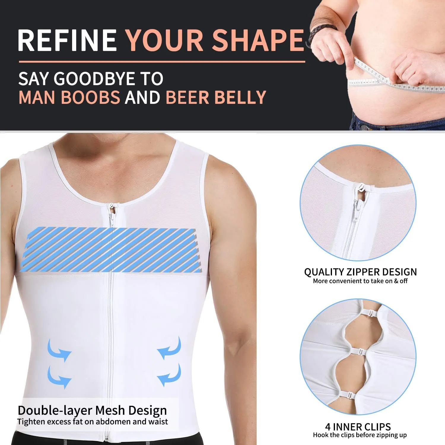 MISS MOLY Compression Shirts for Men Slimming Body Shaper Vest Abs Hide Gynecomastia Moobs Shapewear Tank Top Undershirt