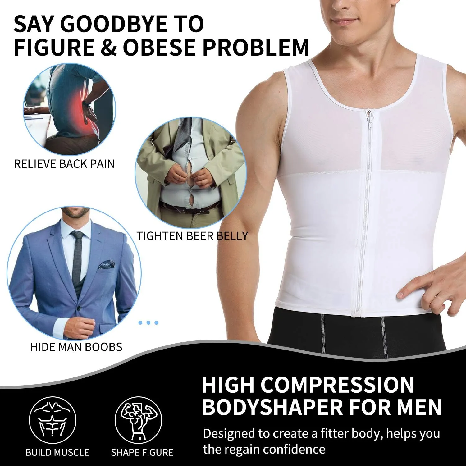 MISS MOLY Compression Shirts for Men Slimming Body Shaper Vest Abs Hide Gynecomastia Moobs Shapewear Tank Top Undershirt