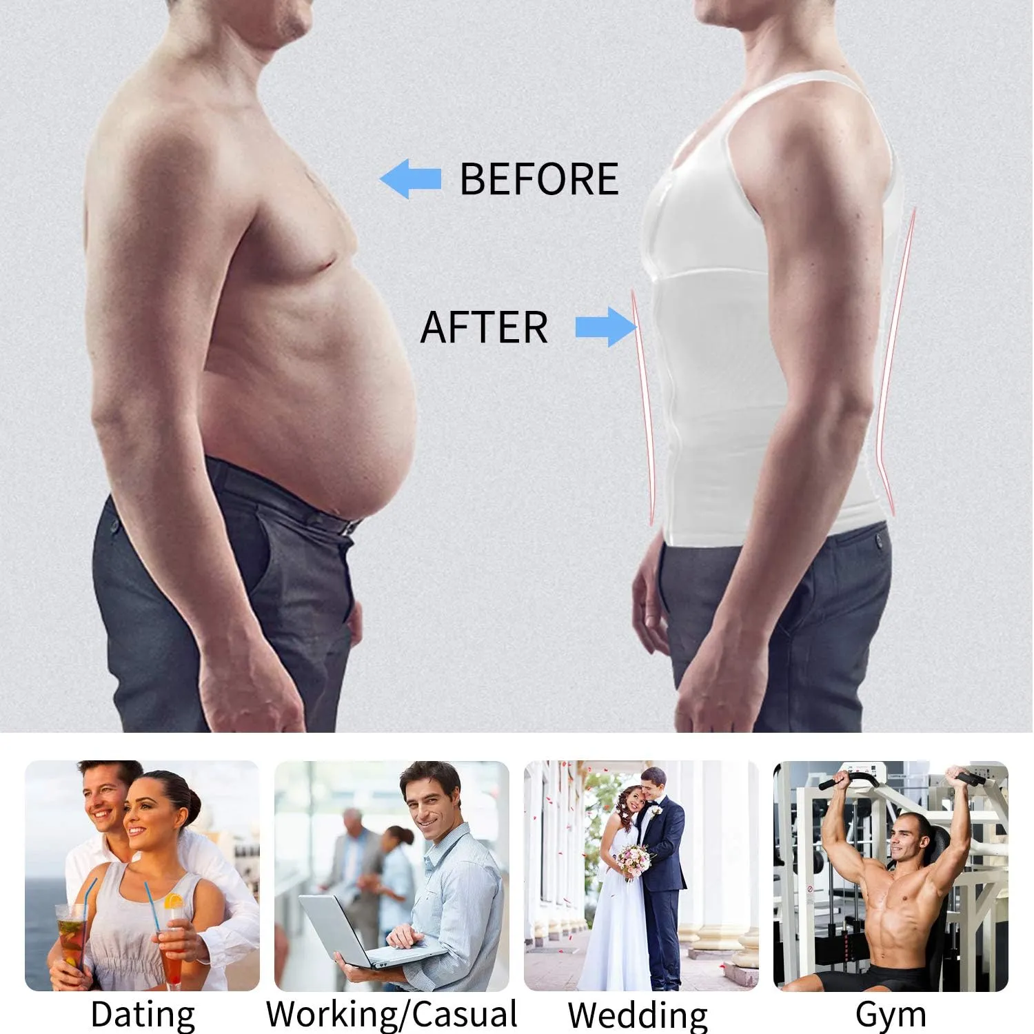MISS MOLY Compression Shirts for Men Slimming Body Shaper Vest Abs Hide Gynecomastia Moobs Shapewear Tank Top Undershirt