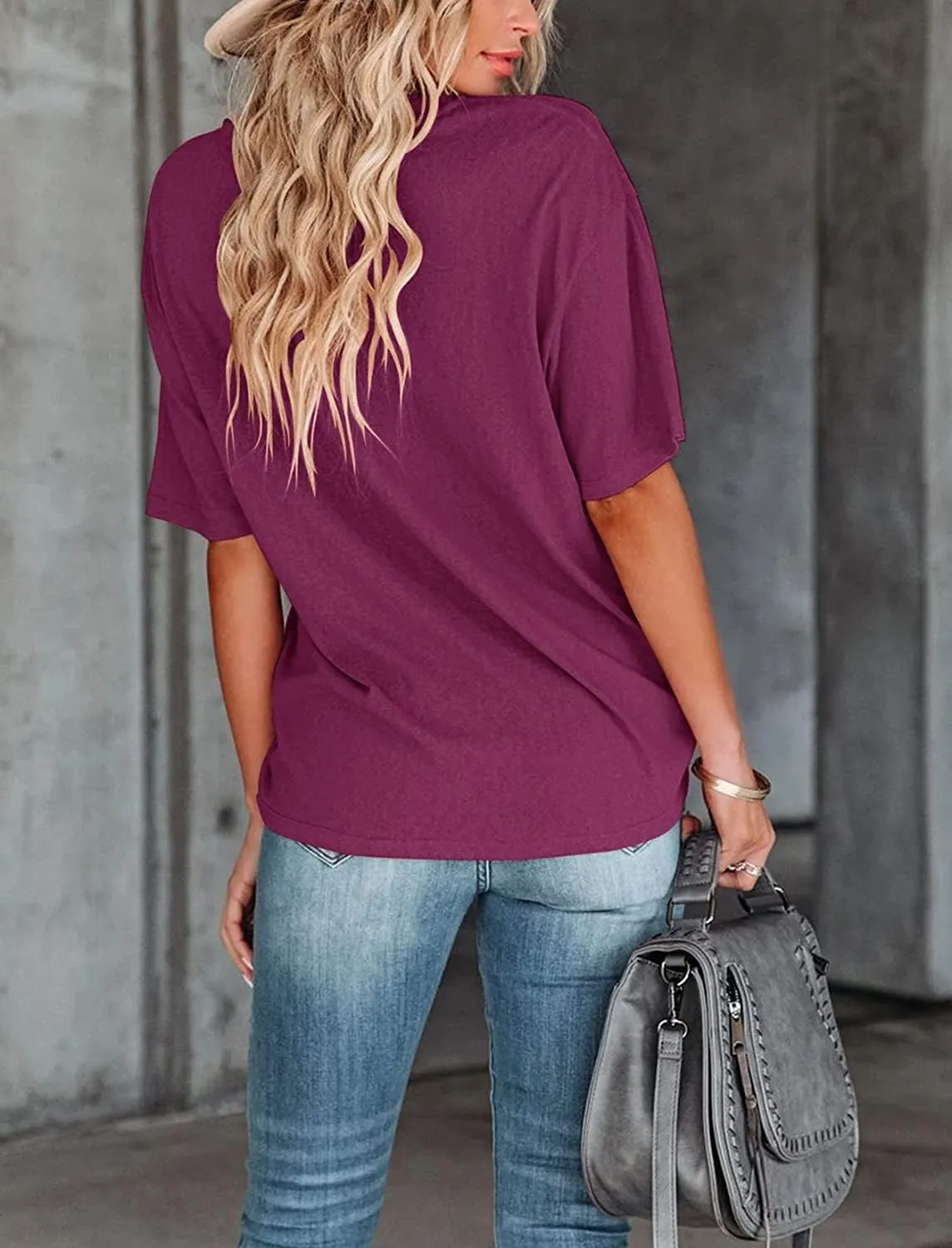 Muchpow Women's Crewneck Summer T Shirt Short Sleeve Casual Loose Tops with Pocket