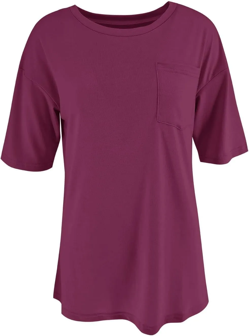 Muchpow Women's Crewneck Summer T Shirt Short Sleeve Casual Loose Tops with Pocket