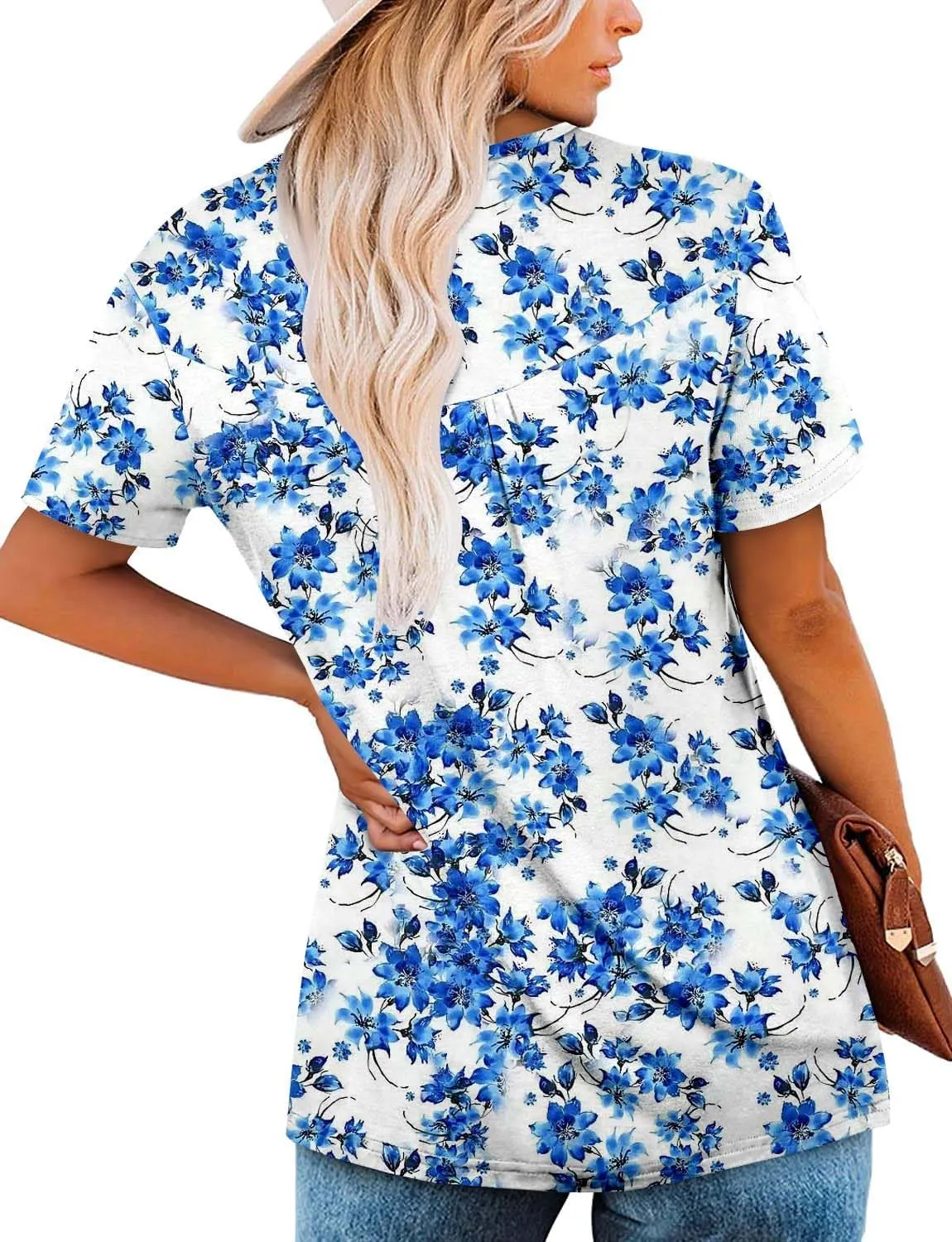Mystry Zone Womens Henley V Neck Casual Blouse Button Down T Shirts Flare and Flowy Tops