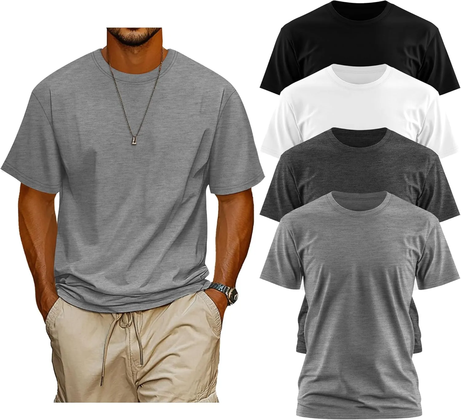Neer 4 Pack Men's Big and Tall Shirts Summer Cotton Short Sleeve Tee Crew Neck Casual Top Basic Oversize T Shirts