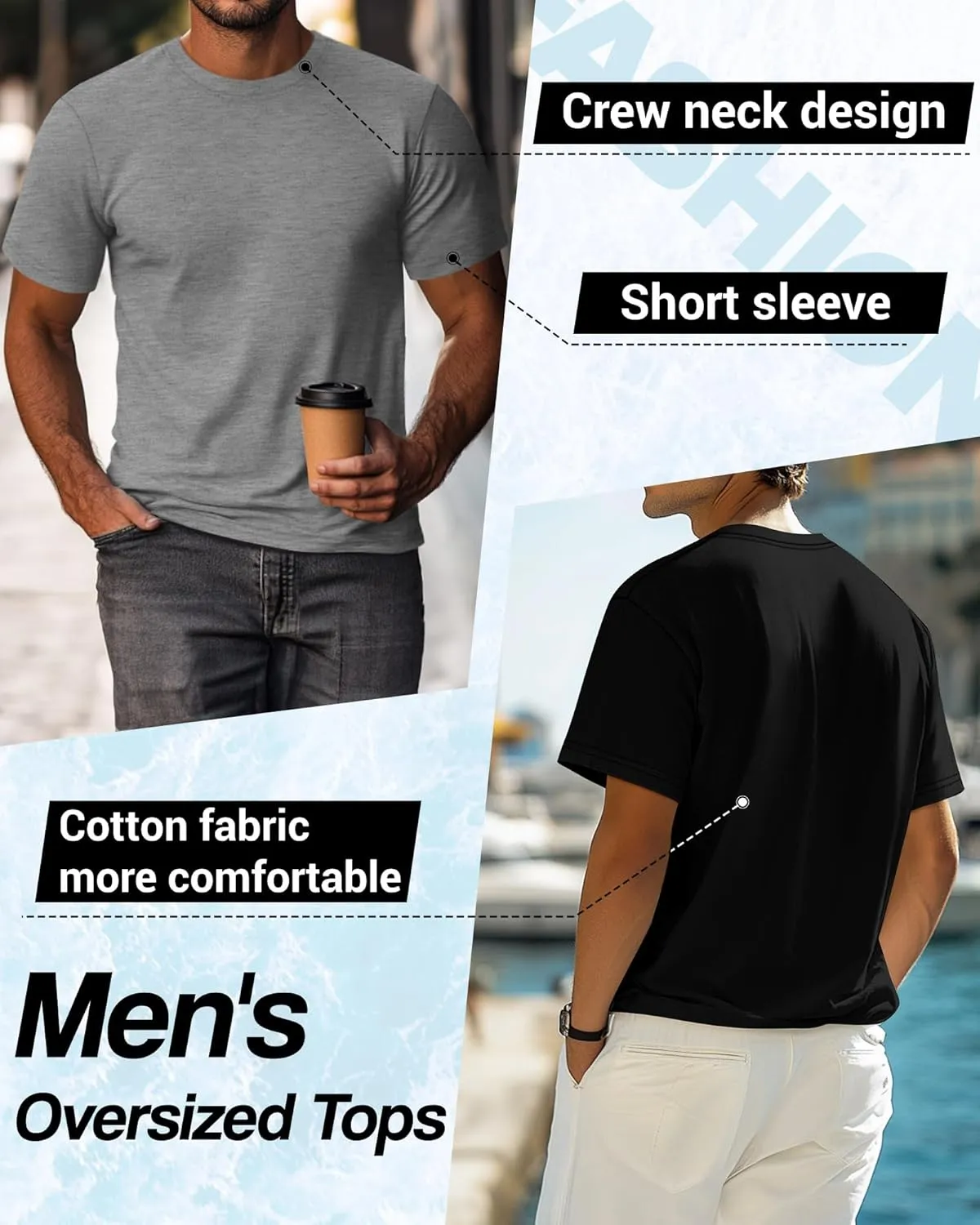 Neer 4 Pack Men's Big and Tall Shirts Summer Cotton Short Sleeve Tee Crew Neck Casual Top Basic Oversize T Shirts