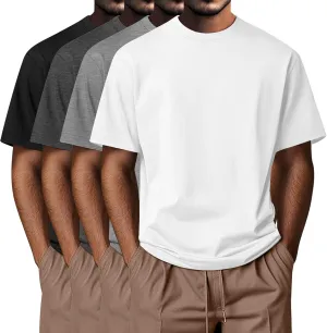 Neer 4 Pack Men's Big and Tall Shirts Summer Cotton Short Sleeve Tee Crew Neck Casual Top Basic Oversize T Shirts