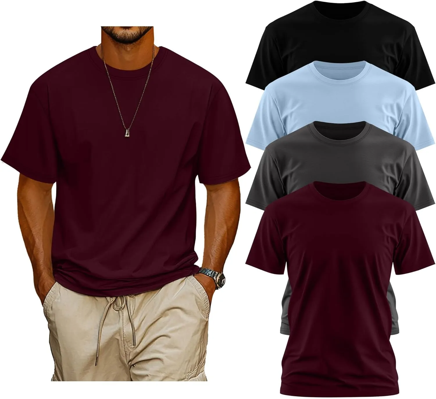 Neer 4 Pack Men's Big and Tall Shirts Summer Cotton Short Sleeve Tee Crew Neck Casual Top Basic Oversize T Shirts