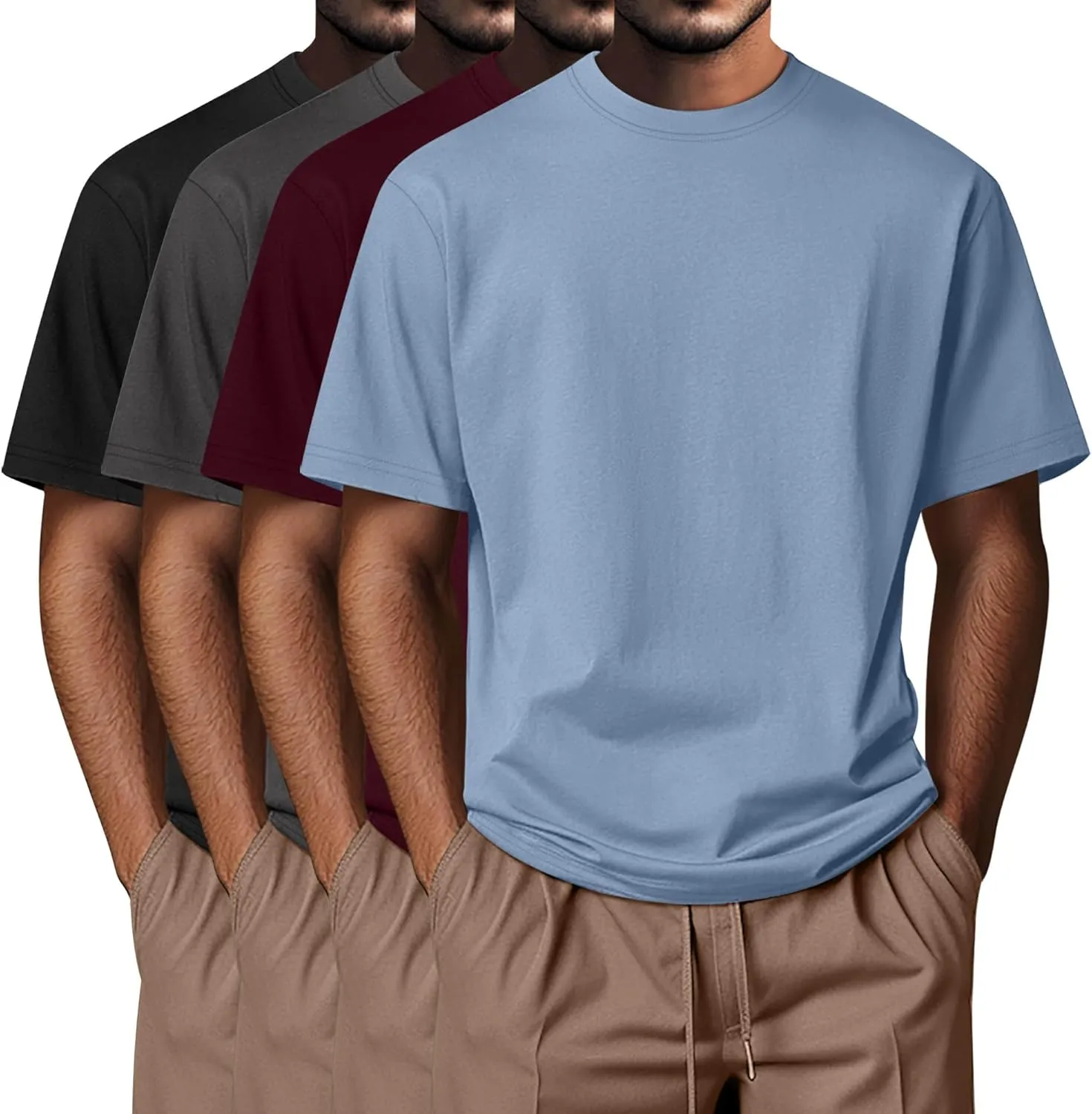 Neer 4 Pack Men's Big and Tall Shirts Summer Cotton Short Sleeve Tee Crew Neck Casual Top Basic Oversize T Shirts