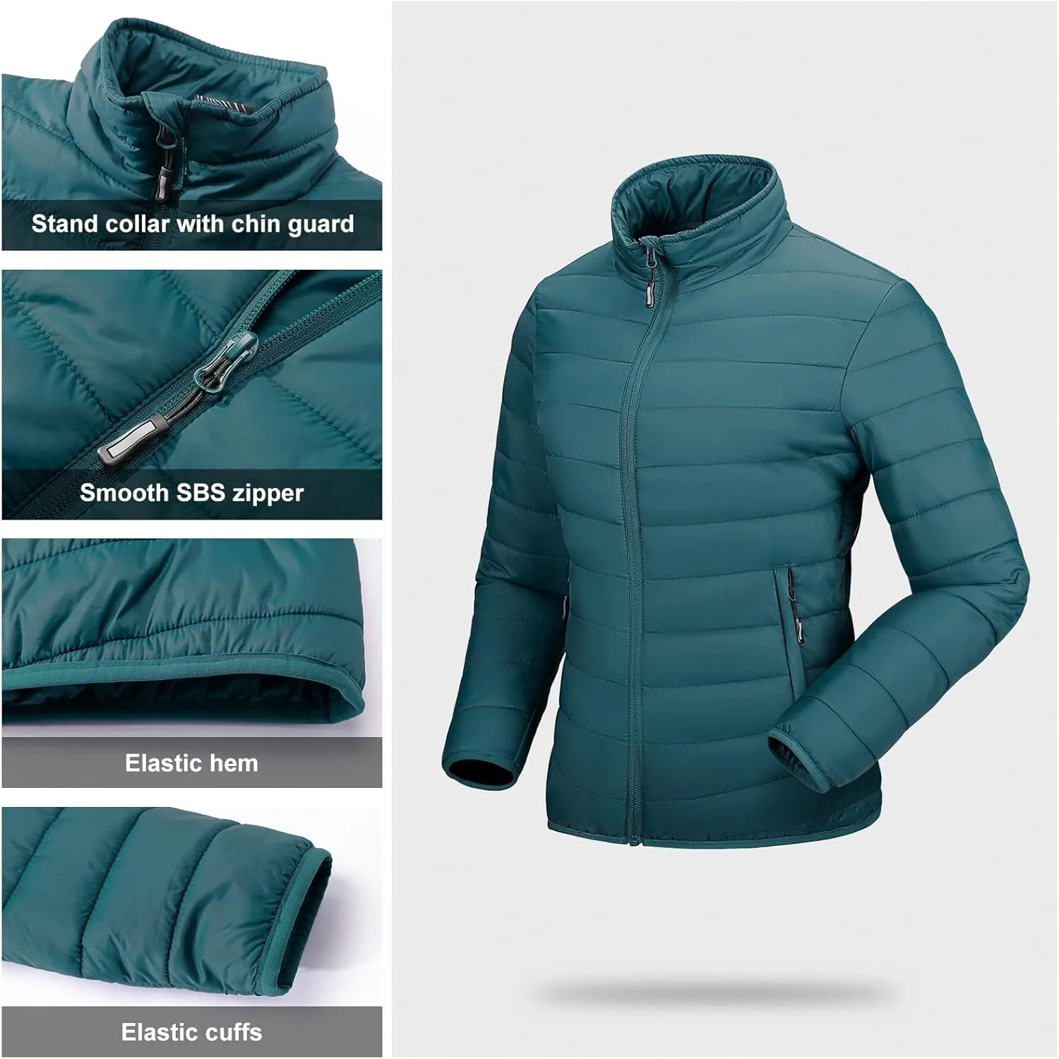 Outdoor Ventures Women's Packable Full-Zip Short Puffer Jacket Insulated Quilted Warm Lightweight Winter Coat