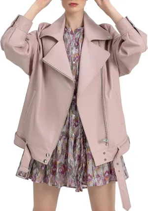Oversized Leather Jacket Women - Real Lambskin Women's Leather Jacket Plus Size Long Leather Motorcycle Jacket