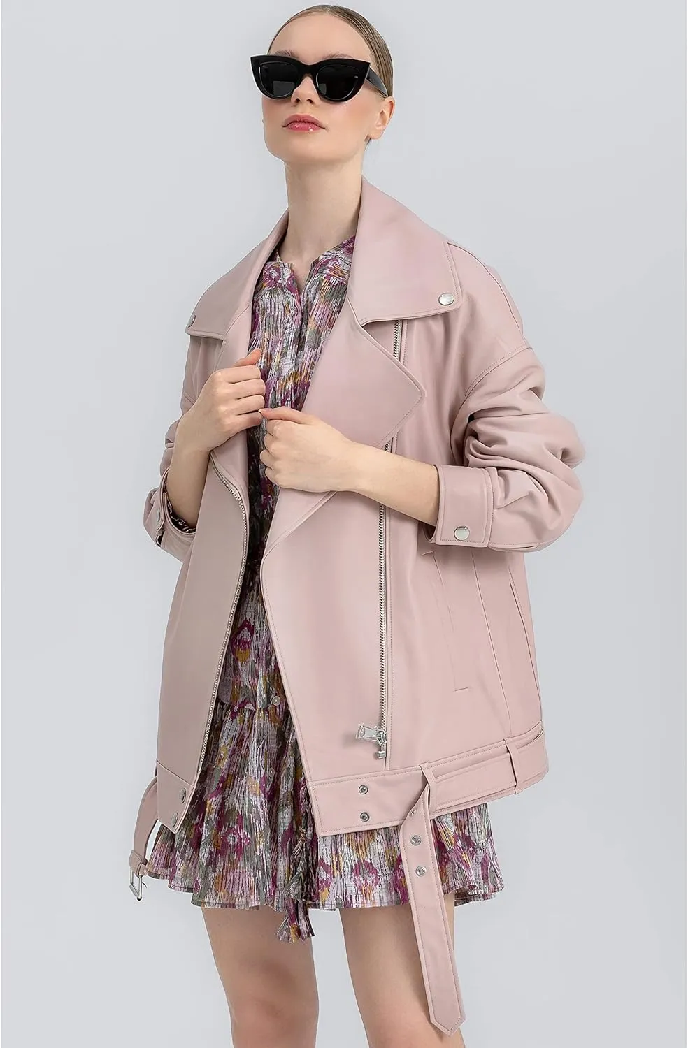 Oversized Leather Jacket Women - Real Lambskin Women's Leather Jacket Plus Size Long Leather Motorcycle Jacket
