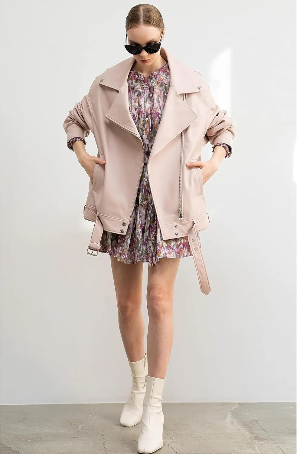Oversized Leather Jacket Women - Real Lambskin Women's Leather Jacket Plus Size Long Leather Motorcycle Jacket