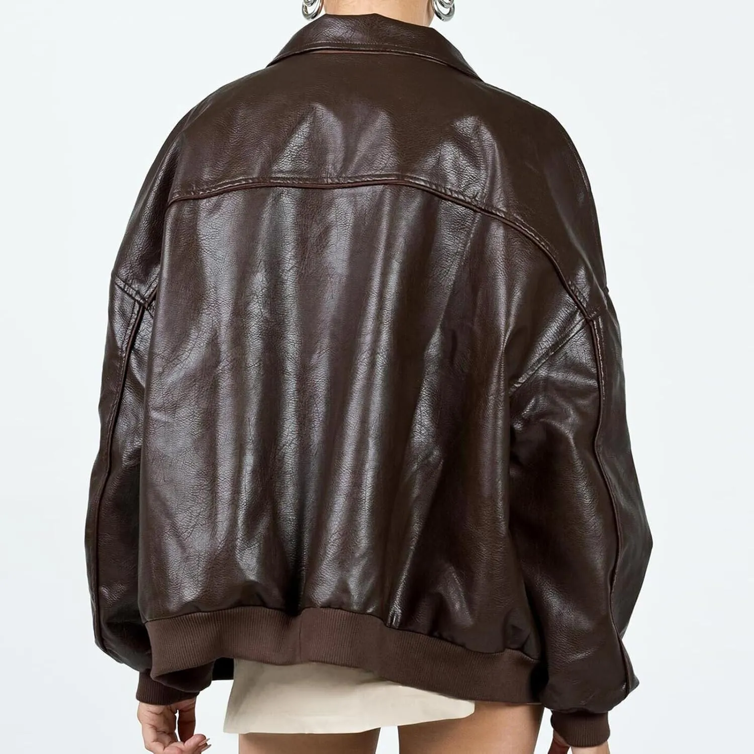 Owl's-Yard Women Leather Biker Jacket Long Sleeves Zip Up Motorcycle Jacket PU Moto Varsity Bomber Jackets Streetwear