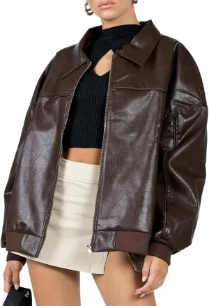 Owl's-Yard Women Leather Biker Jacket Long Sleeves Zip Up Motorcycle Jacket PU Moto Varsity Bomber Jackets Streetwear