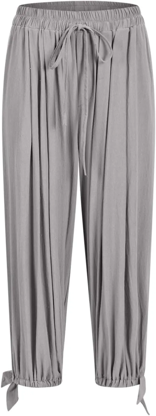 Palazzo Pants for Women Dressy Casual High Waist Drawstring Wide Leg Pants Plus Size Summer Beach Cropped Trousers 2025