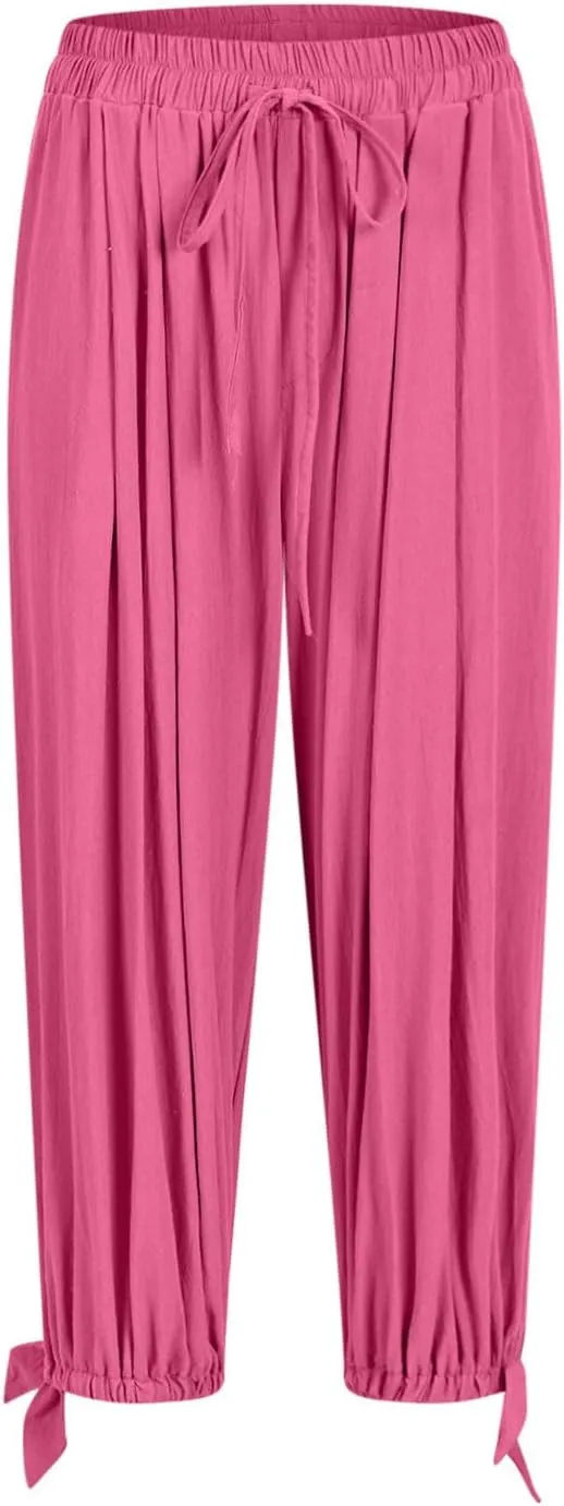 Palazzo Pants for Women Dressy Casual High Waist Drawstring Wide Leg Pants Plus Size Summer Beach Cropped Trousers 2025