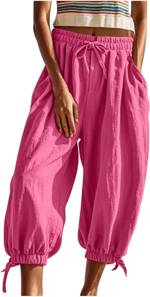 Palazzo Pants for Women Dressy Casual High Waist Drawstring Wide Leg Pants Plus Size Summer Beach Cropped Trousers 2025