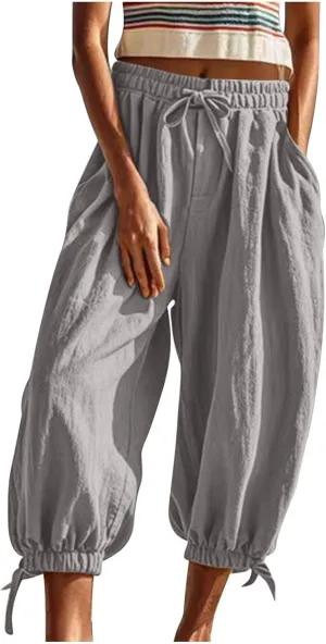 Palazzo Pants for Women Dressy Casual High Waist Drawstring Wide Leg Pants Plus Size Summer Beach Cropped Trousers 2025