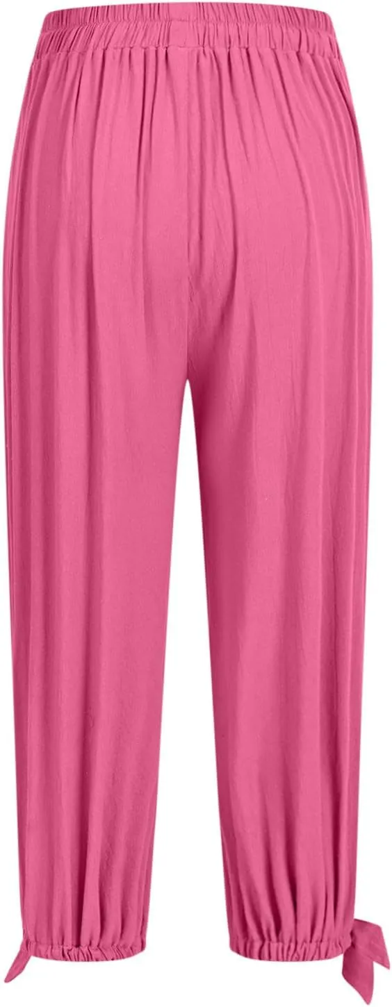 Palazzo Pants for Women Dressy Casual High Waist Drawstring Wide Leg Pants Plus Size Summer Beach Cropped Trousers 2025