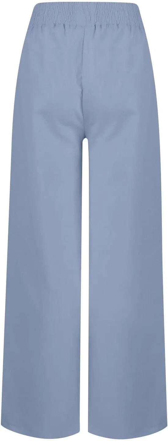 Pants for Women Summer Flowy Solid Color Elastic Waist Trousers with Pockets Button Wide Leg High Waist Casual Pant