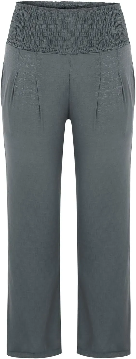 Pants for Women Trendy Pants Comfy Work Pants with Pockets Elastic High Waist Paper Bag Drawstring N De Lino para