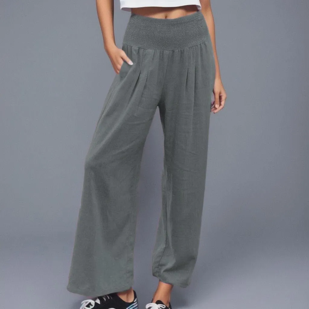 Pants for Women Trendy Pants Comfy Work Pants with Pockets Elastic High Waist Paper Bag Drawstring N De Lino para