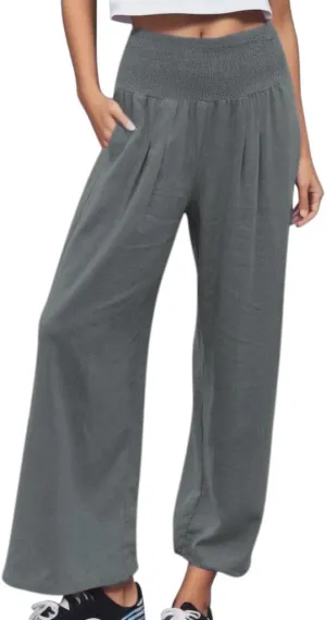 Pants for Women Trendy Pants Comfy Work Pants with Pockets Elastic High Waist Paper Bag Drawstring N De Lino para