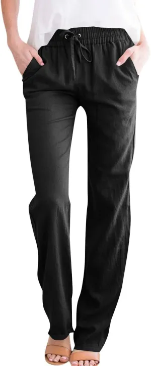 Petite Pants for Women High Waisted Straight Leg, Stretch Active Pants for Women Linen Business Casual Trousers