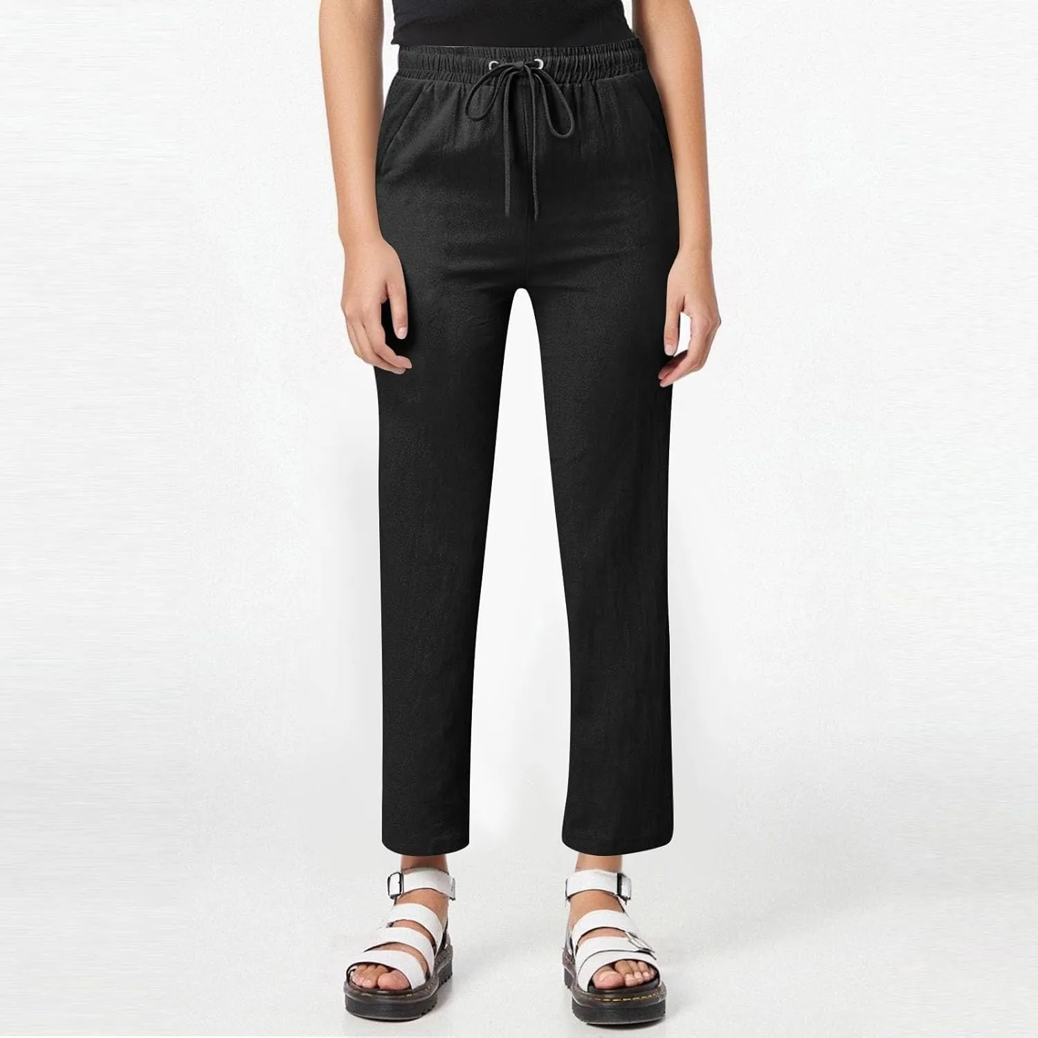 Petite Pants for Women High Waisted Straight Leg, Stretch Active Pants for Women Linen Business Casual Trousers