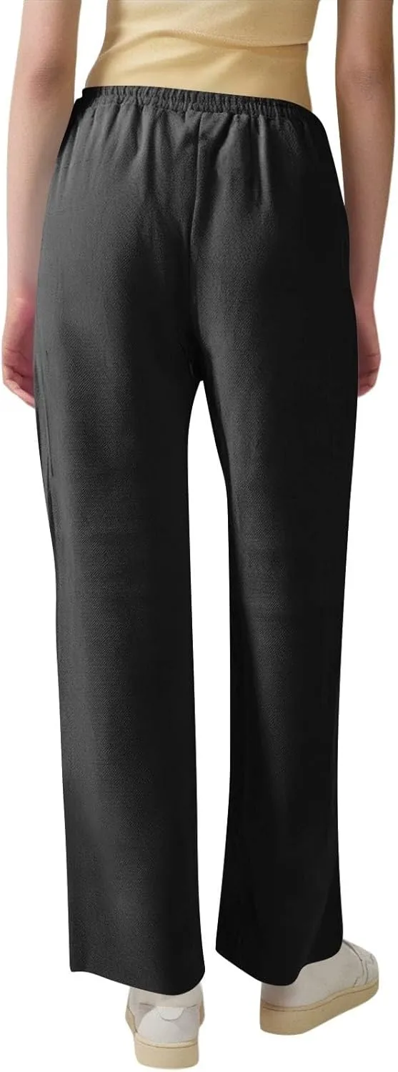 Petite Pants for Women High Waisted Straight Leg, Stretch Active Pants for Women Linen Business Casual Trousers