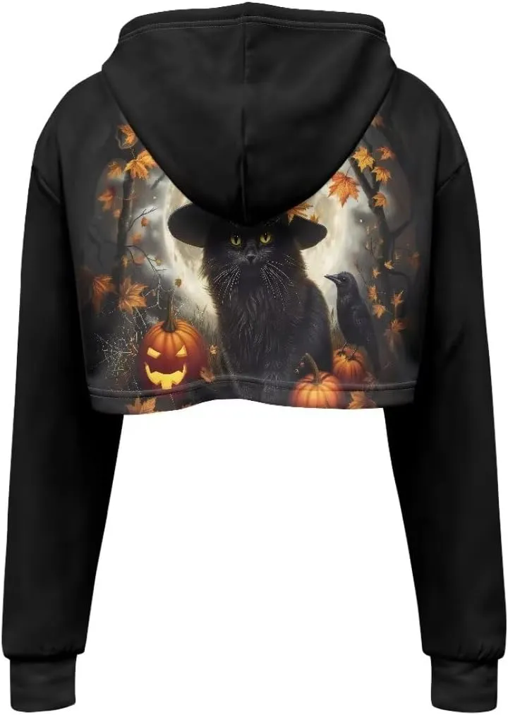 Plus Size Women Long Sleeve Cropped Hoodies Crop Top Sweatshirt Drawstring Workout Hoodie