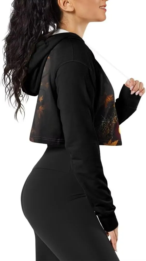 Plus Size Women Long Sleeve Cropped Hoodies Crop Top Sweatshirt Drawstring Workout Hoodie