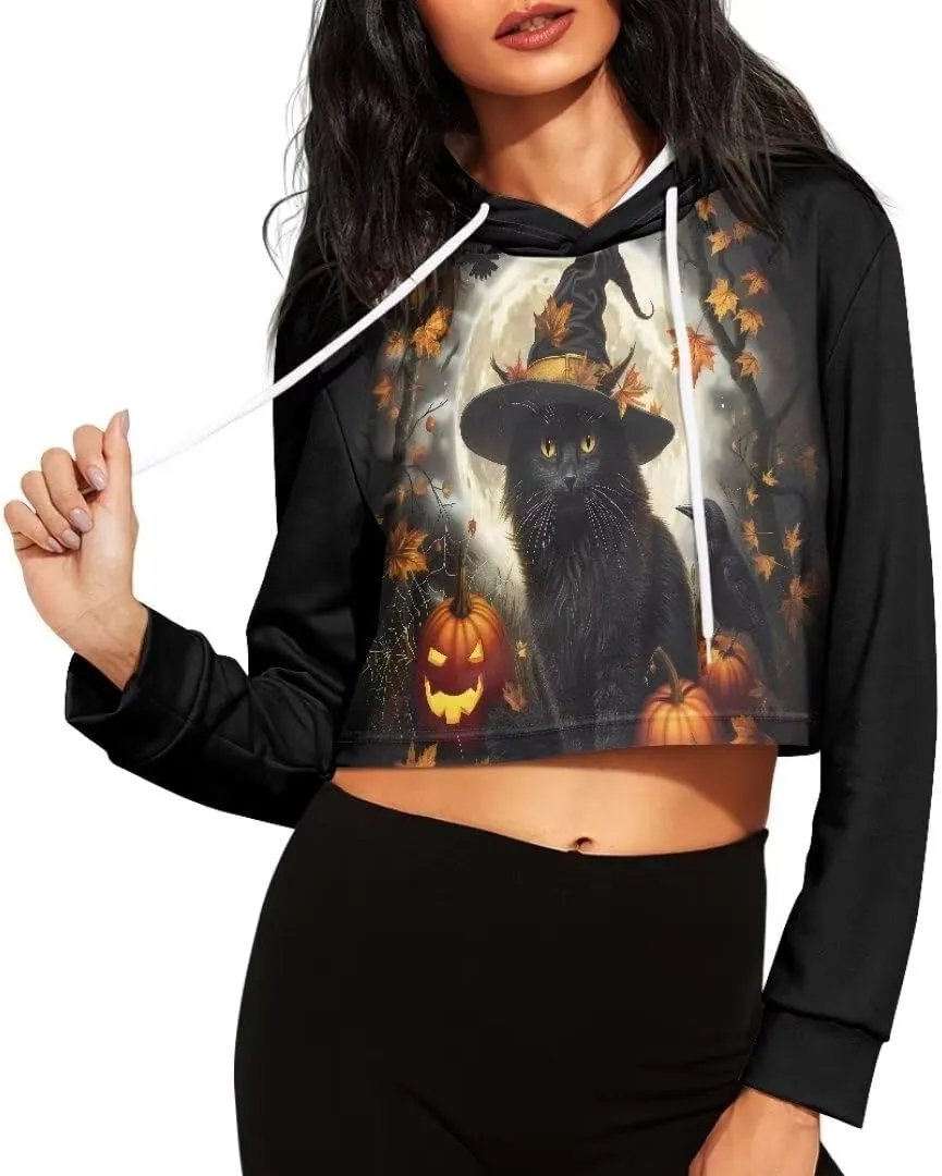 Plus Size Women Long Sleeve Cropped Hoodies Crop Top Sweatshirt Drawstring Workout Hoodie