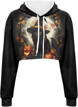 Plus Size Women Long Sleeve Cropped Hoodies Crop Top Sweatshirt Drawstring Workout Hoodie