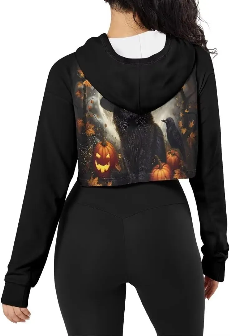 Plus Size Women Long Sleeve Cropped Hoodies Crop Top Sweatshirt Drawstring Workout Hoodie