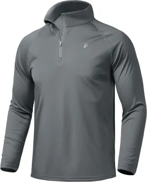 Pudolla Men's 1/4 Zip Sun Protection Shirts UV SPF UPF 50  Long Sleeve Rash Guard Fishing Running Hiking Athletic Tee Shirts