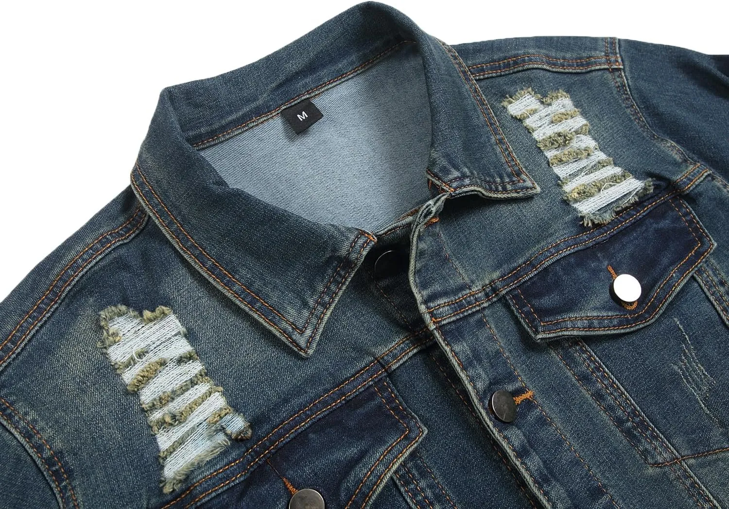 QIMYUM Jean Jacket For Men, Distressed Slim Denim Jacket