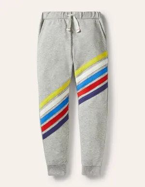 Rainbow Stripe Joggers-Grey Marl